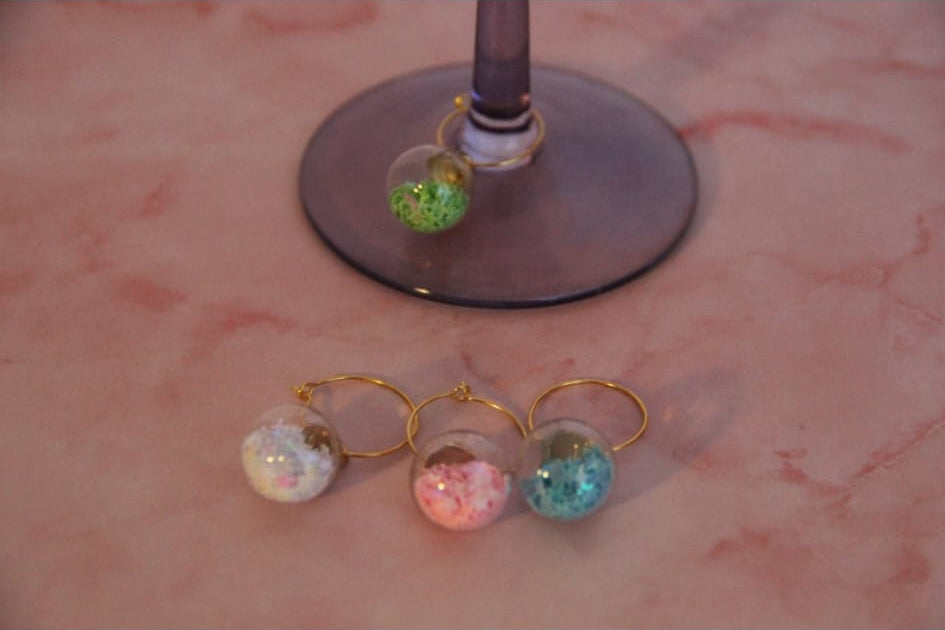 wijnglasmarkers 'Glitterbal'